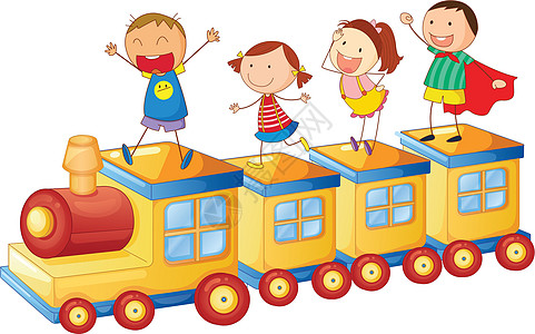 火车上的孩子运输女性小说乐趣玩具孩子们朋友们旅行女孩享受图片