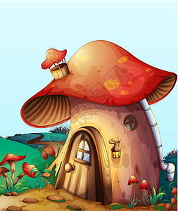 蘑菇屋斑点窗户灌木烟囱草图传奇木头童话红色小说图片