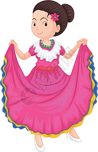 穿着传统服饰的女孩女士粉色国家戏服草图享受孩子女性裙子舞蹈图片