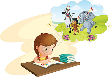 做家庭作业的女孩阅读教科书环境动物思维斑马女性学校女孩们学生图片