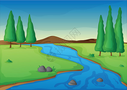 河流场地灌木场景缠绕草地树木岩石环境草图植物图片