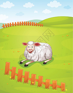 绵羊风景森林牧场柳树牛奶动物栅栏场地灌木绘画图片