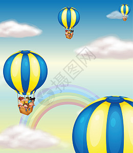 孩子们在热气球孩子场景男性女士白色蓝色卡通片男生空气女性图片