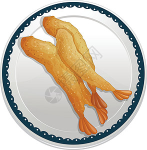 鸡翅虾虾服务黄色饮食食品油炸盘子餐具美食圆形绘画插画