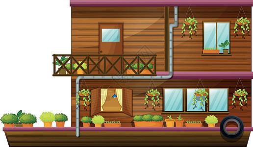 两所储存的房屋建造剪贴海洋船屋窗户粉红色盆栽房子阳台存储图片