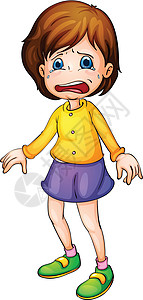 悲伤的女孩女性疼痛黑发裙子头发情绪化卡通片伤害孩子眼泪图片