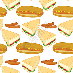 三明治小吃平铺营养面粉接缝食物香肠包子小麦卡通片图片