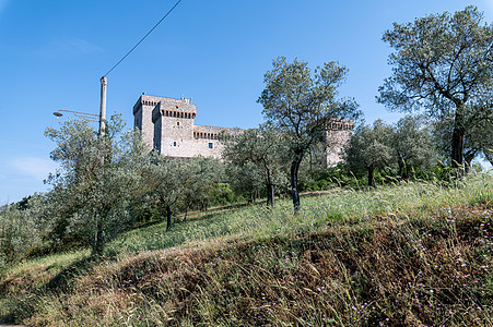 中世纪纳尼的罗卡迪纳尼陆地景观城垛天空村庄城市遗产蓝色大厦堡垒游客壁垒图片