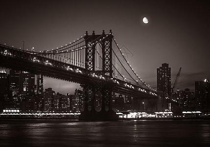 月亮在曼哈顿上空日落城市运输摩天大楼蓝色景观金属旅行旅游建筑学图片