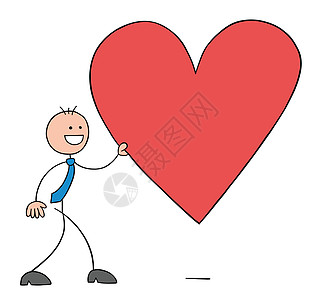 Stickman 商务人士性格行走和持有大心脏卡通它制作图案医生草图卡通片商务火柴人婚姻男人涂鸦人士健康图片