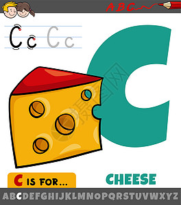 字母表中的字母 C 与卡通奶酪食品对象图片