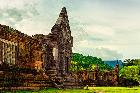 占巴塞Vat Phou或Wat Phu是教科文组织在南老挝尚帕萨克省的世界遗产遗址寺庙历史遗产旅游文化高棉语游客佛教徒世界传统背景