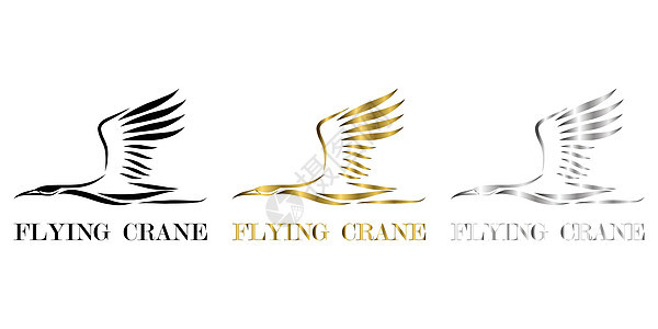 飞行三色黑金银鹤的线条艺术矢量标志图片