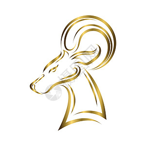 巴巴里羊头金线艺术徽章家畜野生动物动物八字吉祥物绘画宠物哺乳动物插图图片