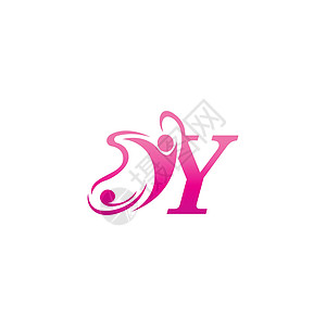 字母 Y 蝴蝶和成功的人类图标徽标设计插图图片