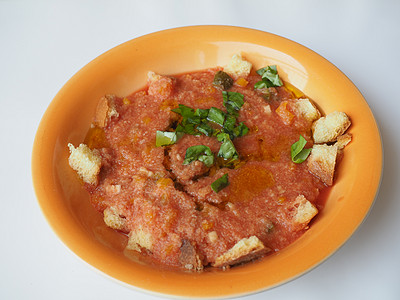 西班牙语gazpacho菜面包营养盘子美食食物图片