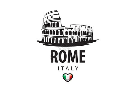 在白色背景上绘制罗马Colosseum的矢量图涂鸦文化斗兽场建筑游客历史性旗帜旅游艺术旅行图片