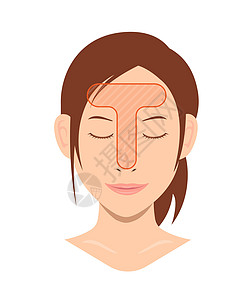 女性面部 T 区的矢量图解插图疙瘩问题保健治疗皱纹女士化妆品粉刺皮肤图片