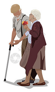拄着拐杖的祖父和祖母背景图片