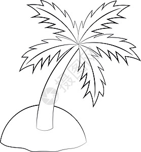 带棕榈树的单元素岛 绘制黑白图示图片