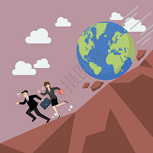 生意人逃离地球 而地球正在向着他滚来转去斗争力量女士金融生态爬坡危机灾难市场商务图片