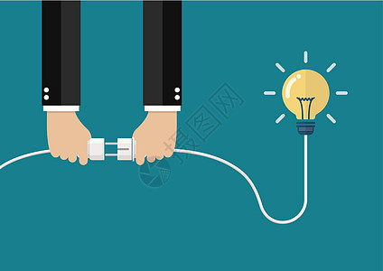 男人握着手插插头和插座连接一个想法活力战略灯泡出口商业商务电气力量技术思维图片
