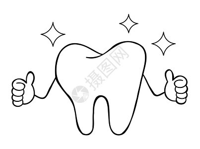 白牙吉祥物字符的卡通矢量插图给大拇指举起图片