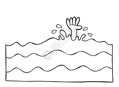 卡通矢量说明人及其手在海中溺水的插图图片