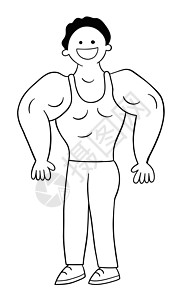 卡通人肌肉发达 炫耀他的肌肉它制作图案健身房二头肌解剖学手绘男性运动员剪贴哑铃举重运动装图片