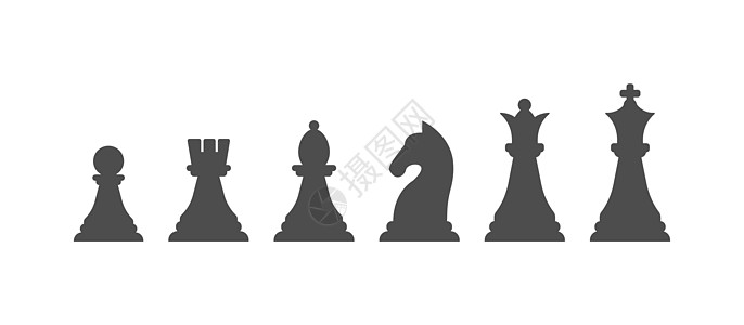 一组棋子一个填充的轮廓 在白色背景上隔离的矢量图标图片
