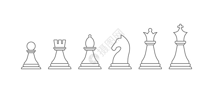一组棋子空轮廓 在白色背景上隔离的矢量图标图片