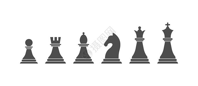一组棋子复合轮廓 在白色背景上隔离的矢量图标图片