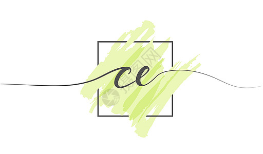 框架中彩色背景上单行的书法小写字母 CE 它制作图案矢量图片