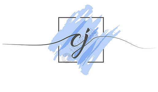 CJ在框中彩色背景的单行CJ 书法小写字母 CJ图片