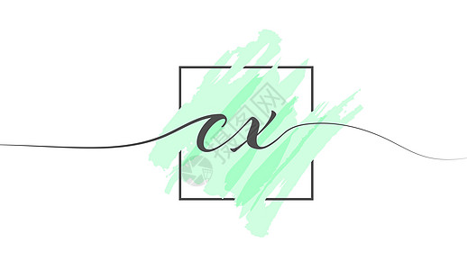 框中彩色背景的单行 CX 书法小写字母 CX图片