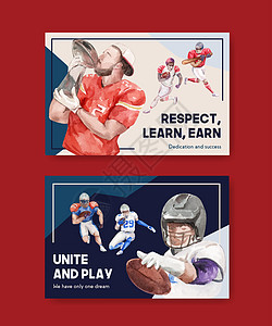 广告广告和销售水彩色矢量插图的广告牌模板 带有超级碗体育概念设计软件男人职业运动员男性头盔闲暇冠军帽子运动玩家图片