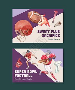 广告广告和销售水彩色矢量插图的广告牌模板 带有超级碗体育概念设计软件头盔玩家帽子竞赛运动横幅职业男性水彩橄榄球图片