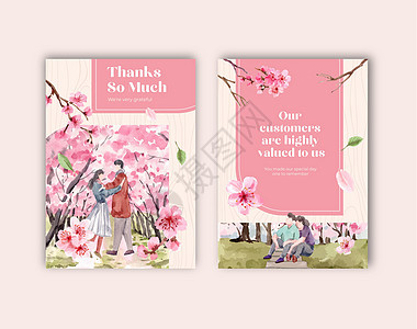感谢樱花的贺卡 概念设计水彩色矢量插图繁荣植物粉色水彩文化邀请函季节卡片花园绘画背景图片