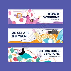 广告广告和销售水彩色插图的挂板模板 带有世界末世综合症日概念设计团结遗传全球染色体医疗孩子们营销疾病卡通片图片