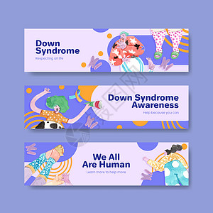 广告广告和销售水彩色插图的挂板模板 带有世界末世综合症日概念设计疾病医疗营销染色体孩子们全球团结遗传卡通片图片