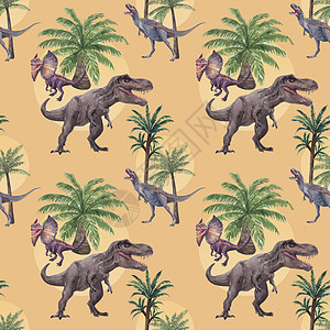 带有恐龙概念 水彩色风格的无缝模板模式博物馆营销野生动物侏罗纪卡通片水彩动物园吉祥物动物玩具图片