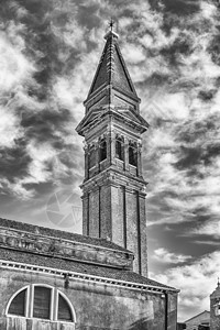 意大利威尼斯 布拉诺 圣马丁教堂倾斜的钟房教会旅行宗教建筑房屋景观窗户大教堂钟楼城市图片
