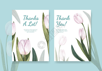 感谢您的纸牌模板 带有泉花概念 水彩色风格打印绿色邀请函营销手绘水彩广告插图植物卡片图片