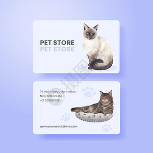 带有可爱猫咪概念水彩色插图的名字卡模板广告毛皮吉祥物营销动物绘画宠物商业小猫水彩图片