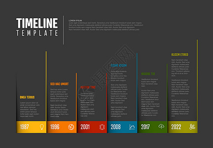 带有左角页面和图标的暗信息时间线模板历史照片绿色时间日程里程碑边界图表季节报告图片