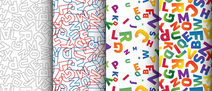 四种不同模式 带有多彩字母学校读者几何学艺术插图艺术品创造力字体概念教育图片