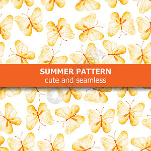 黄蝴蝶的水彩色图案 夏季横幅背景图片