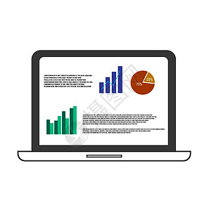 在白色背景的屏幕图标符号中的矢量计算机膝上型笔记本电脑图表和图表监视器信息网络生长技术金融进步基准数据统计图片