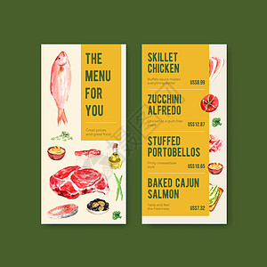 具有生酮饮食概念的菜单模板 适用于餐厅和食品店水彩矢量图食堂插图食物重量酮类种子营养绿色牛肉蔬菜图片