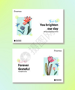 Facebook 模板与刷花概念设计社交媒体和社区水彩矢量图案邀请函花朵收藏刷子插图草地植物植物群互联网背景图片